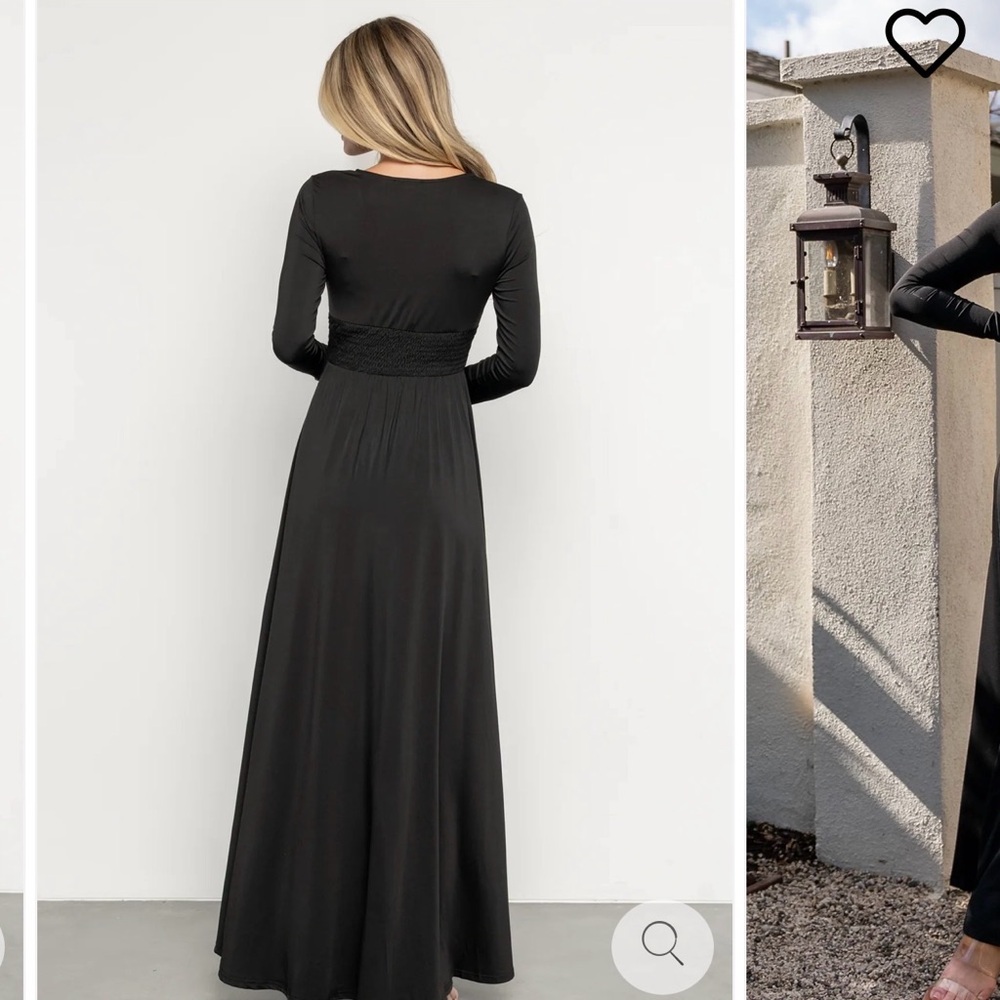 Black Maxi Dress NWT | Minimalist V-Neck Long Sleeve Slit Dress - Picture 2 of 9